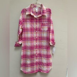 Sleep Shirt NWT Gillian & O’Malley Pink & White Plaid Nightgown Pajamas